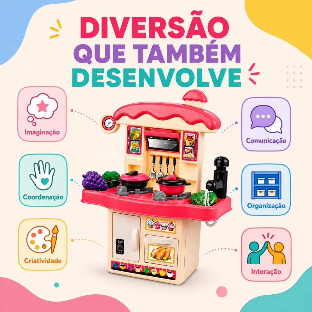 Cozinha De Brinquedo Infantil Completa Rosa Educativo Panelinha
