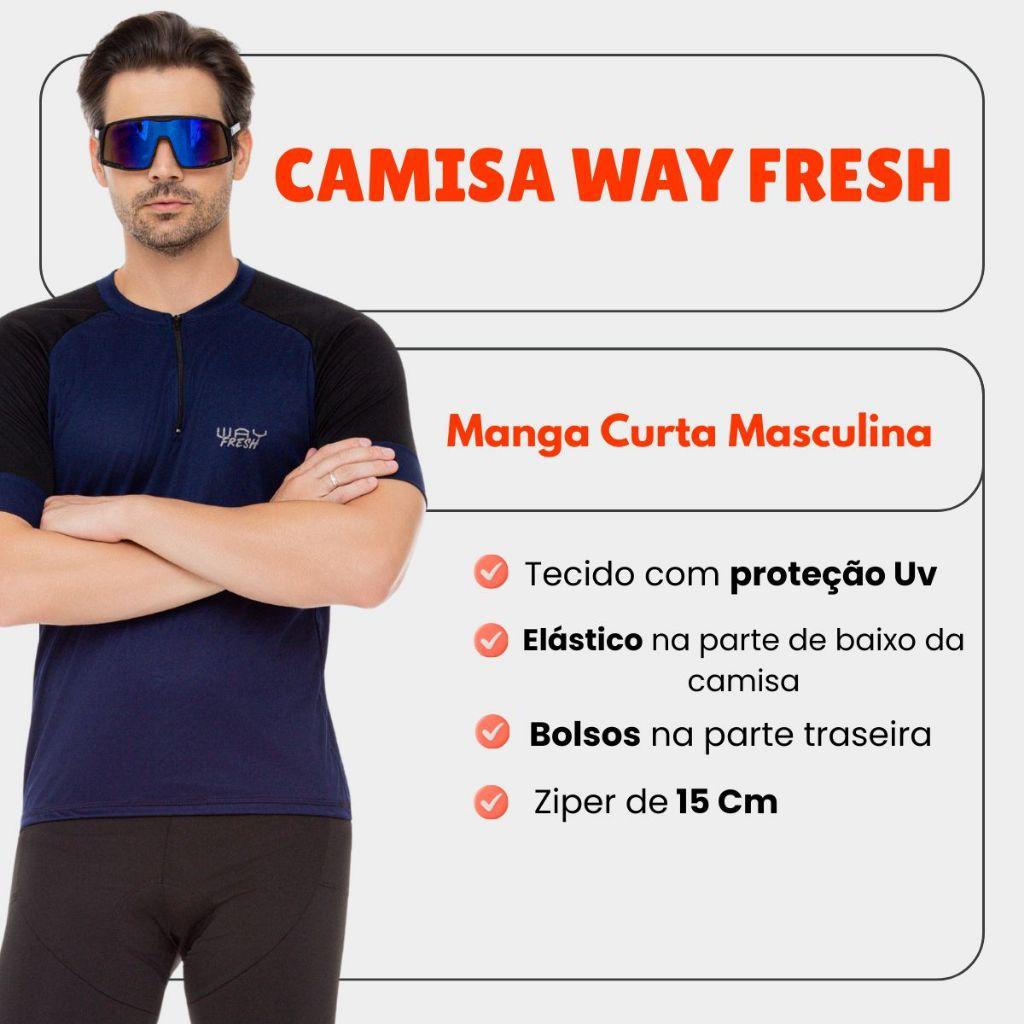 Conjunto Ciclismo Masculino Camisa Refrescante Azul Marinho E Bermuda Forro Espuma Uv50 Mtb