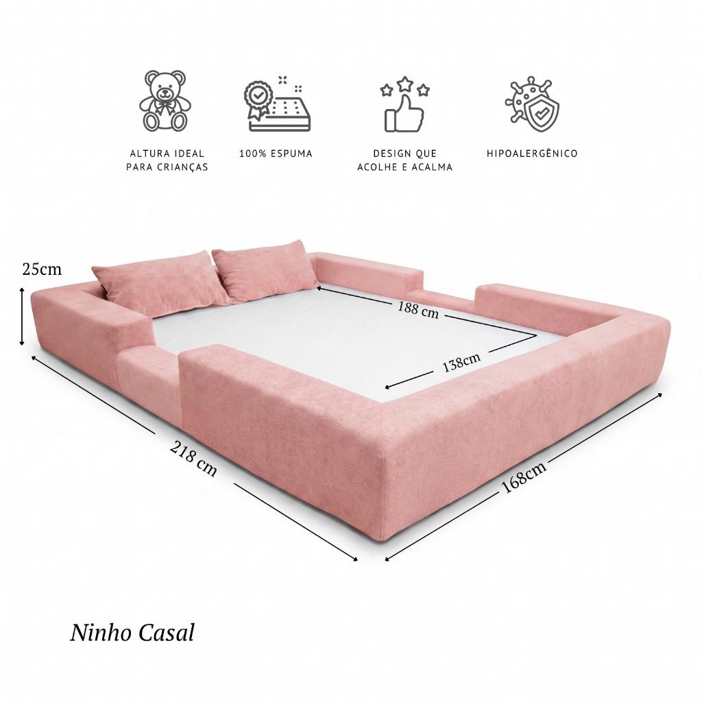 Cama Montessoriana Casal Ninho 100 Espuma Rosa Keiko