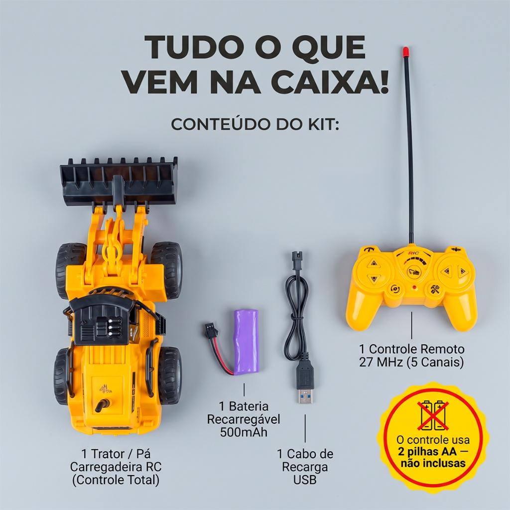 Carrinho Trator Retroescavadeira Controle Remoto Infantil Brinquedos De Menino Criança