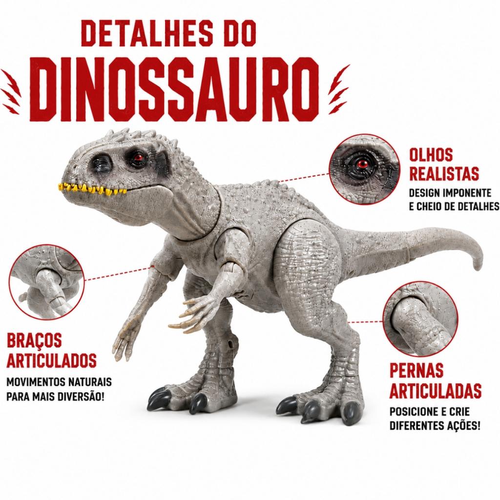 Brinquedo Dinossauro Indominus Articulado Com Som E Luz Interativo - Castela
