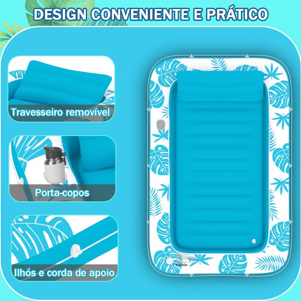 Modus Colchão Inflável Piscina Pessoal 178cm Boia De Sol Com Travesseiro E Porta Copos Para Piscina E Jardim