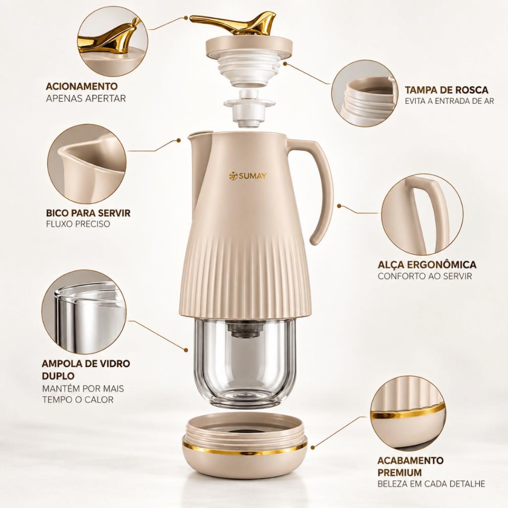 Garrafa Térmica Luxo 1L Dubai Design Luxo Árabe Ampola De Vidro Vácuo Mesa Posta Café Chá Decoração Sala Cozinha Sumay