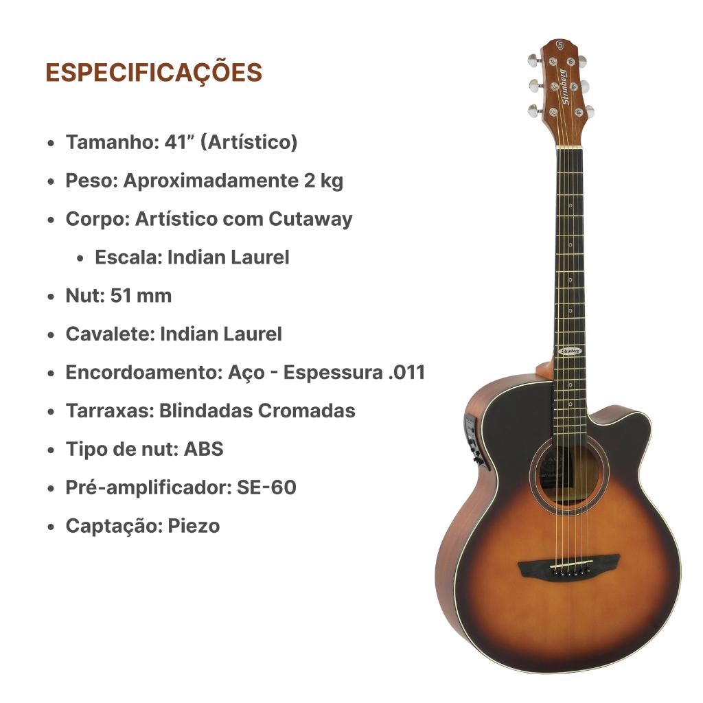 Violão Elétrico Mini Jumbo Strinberg Sa200c Hbs +kit Capa
