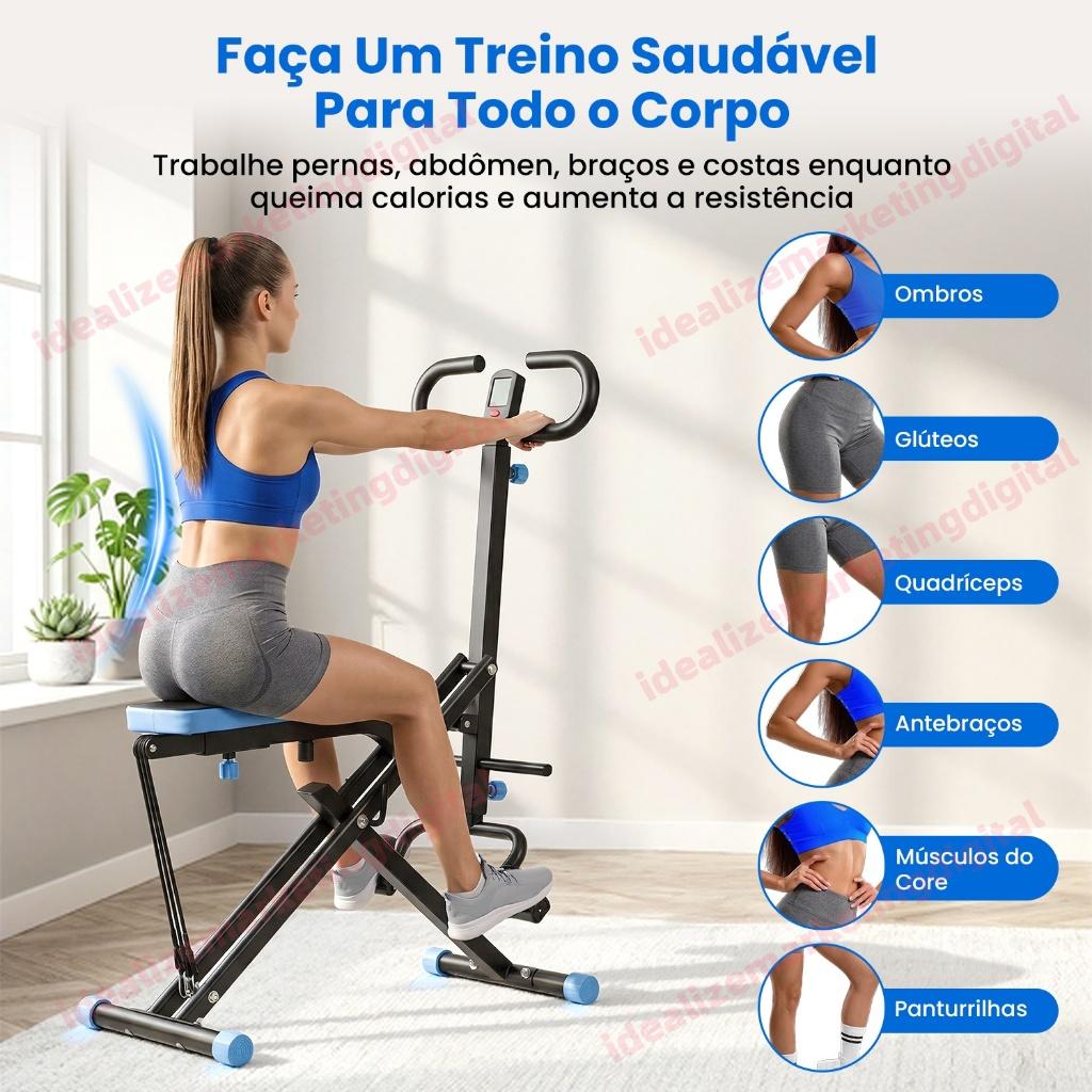 Máquina 2 Em 1 Remo Agachamento Dobrável C/monitor Lcd 150kg