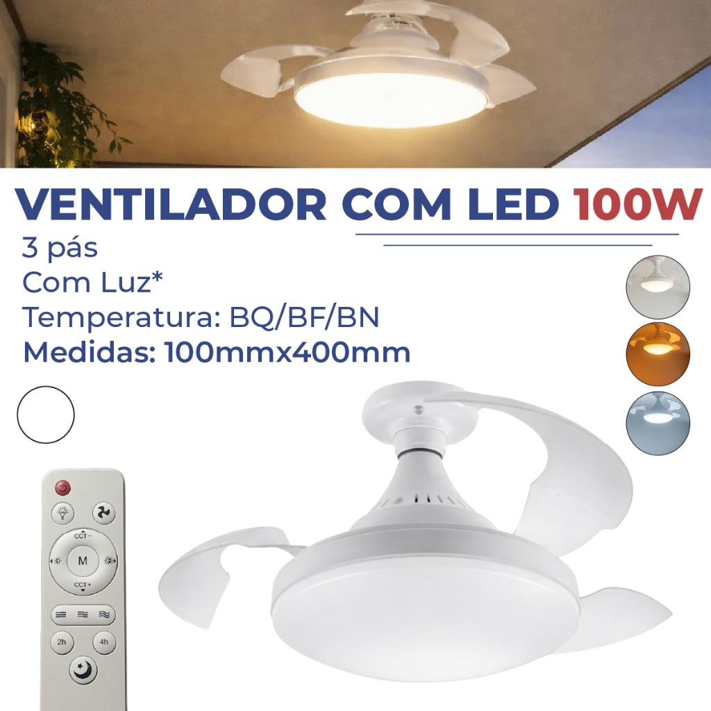 Ventilador De Teto Retrátil Lâmpada 3 Cores Silencioso 60W Ou 100W Pás Design Sofisticado Bivolt