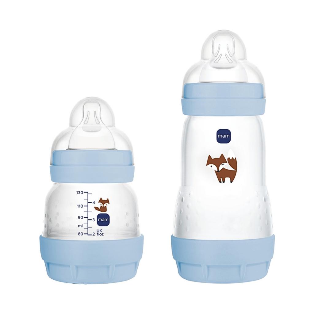 Kit 2 Mamadeiras Mam Easy Start 130ml 260ml Bico Silicone Fluxo Lento Bebe Completo