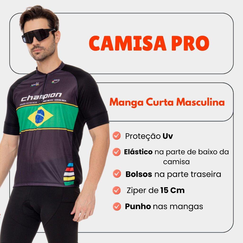 Conjunto De Ciclismo Masculino Camisa PRO Várias Estampas E Bermuda Acolchoada Espuma Way Bike