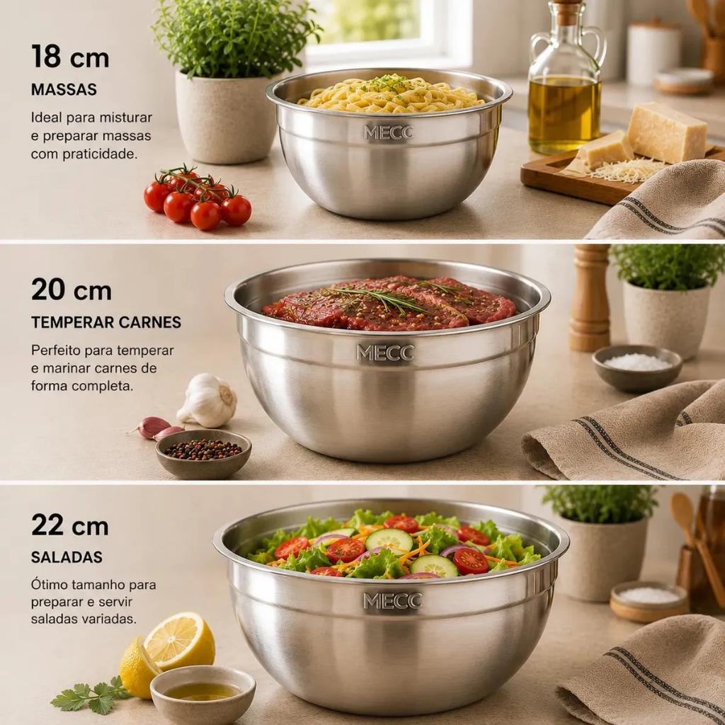 Bowl Inox Com Tampa Bowl Bacia Vasilha E Cumbuca Em 3 Tamanhos Conjunto Saladeira