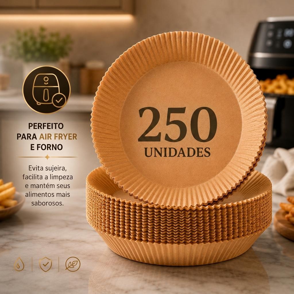 Kit 250 Forro Papel Airfryer Descartável Forma Antiaderente