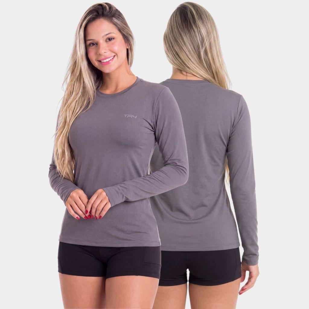 Camisa Uv Feminina Manga Longa Proteção Solar Casual Academia Verão Praia
