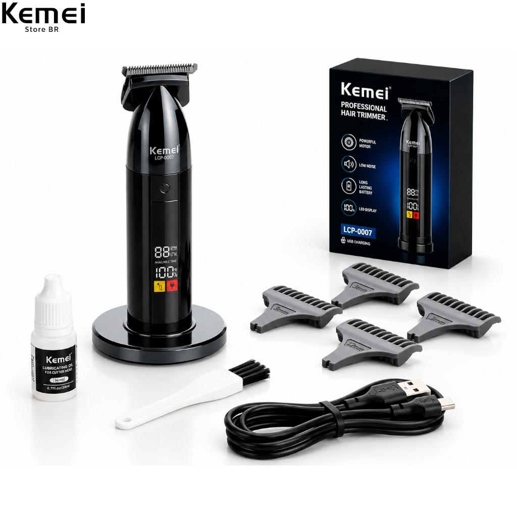 Kemei Km-2133 Máquina De Cortar Cabelo Elétrica Recarregável Bivolt Sem Fio 110v/220v Portátil USB