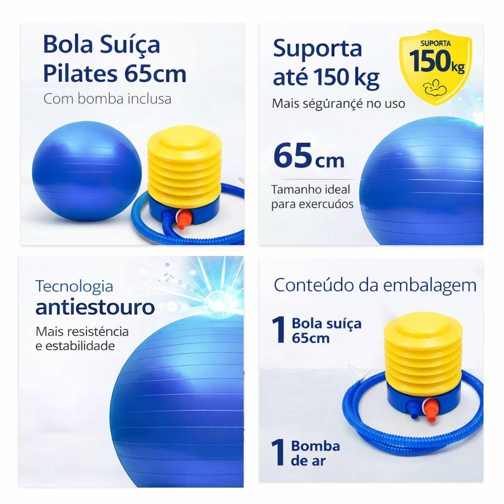 Bola De Ginástica Suíça Yoga Pilates Bola De Pilates Inflável Suporta 150kg Peso Dinâmico