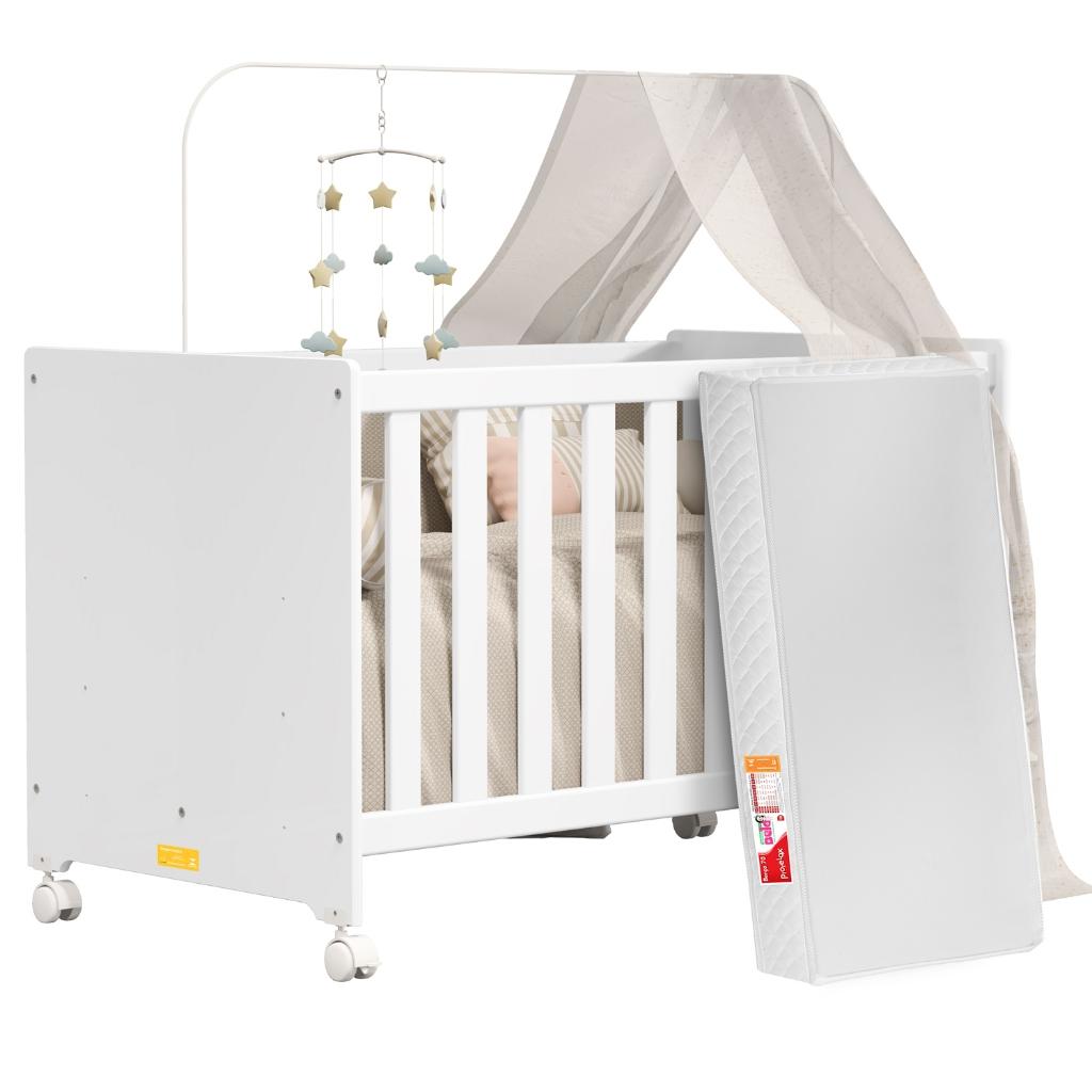 Berço Americano 3 Em 1 Com Colchão Incluso Portátil Regulável Multiuso Mdf Certificado Rodizio