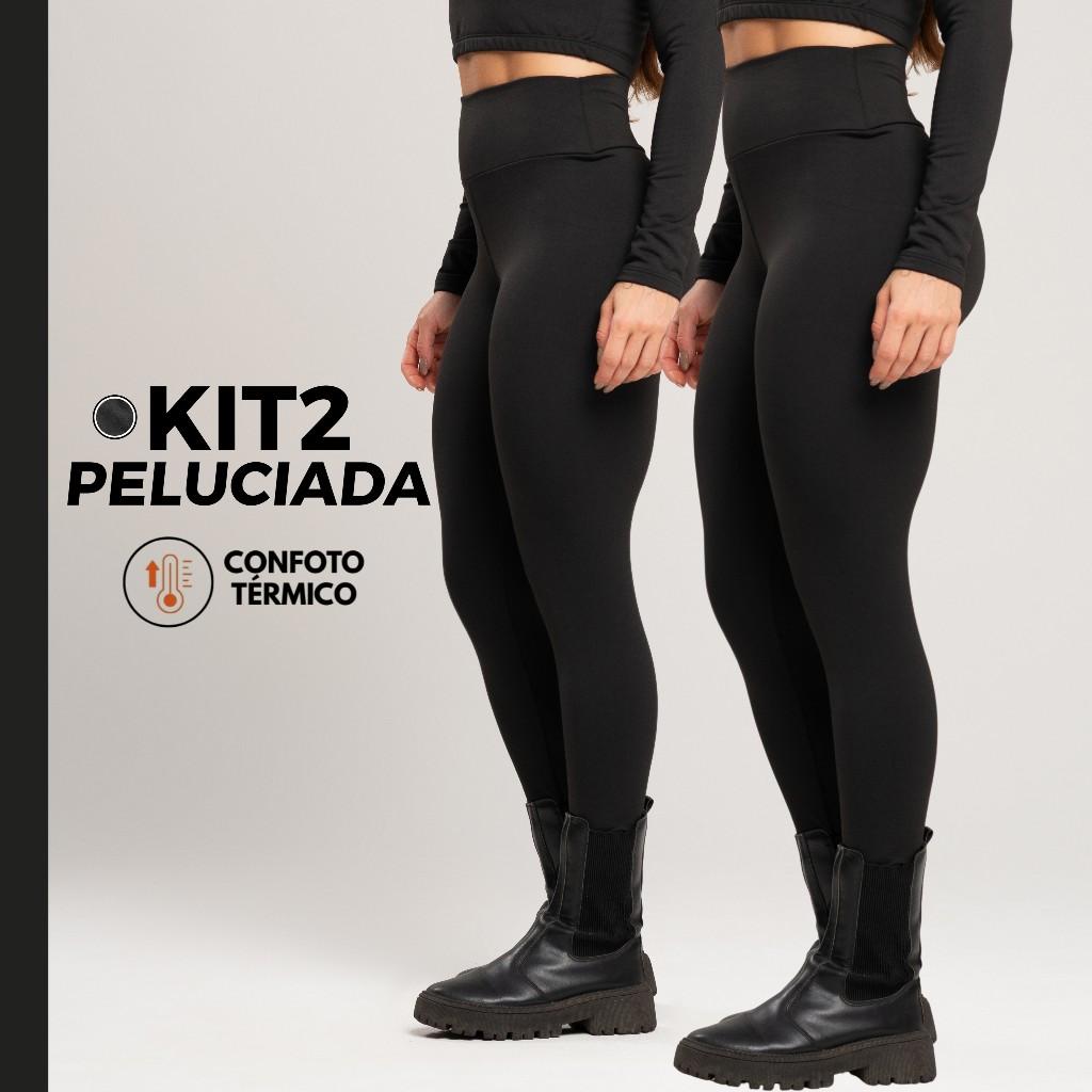 Kit 2 Calças Legging Peluciadas Flaneladas Cós Alto Modelador Confortáveis Outono Inverno