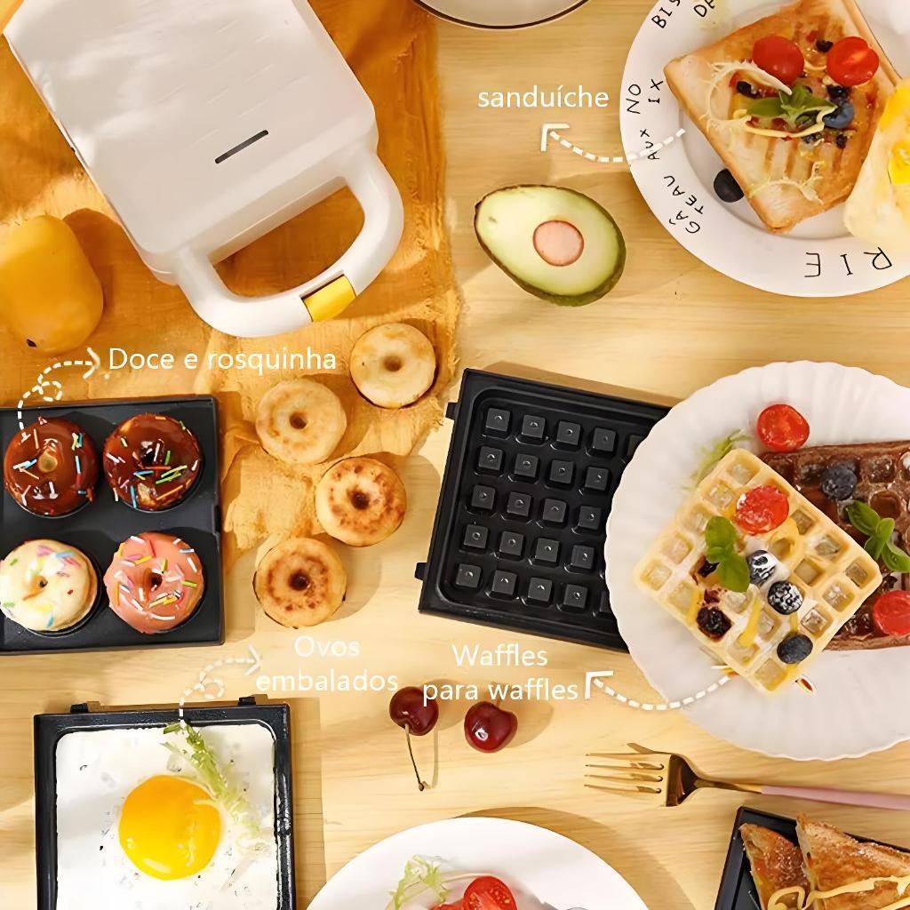 3 Em 1 Elétrica Antiaderente Sanduicheira E Waffles/donuts 650w 110V Grelha Removível Portátil -M9