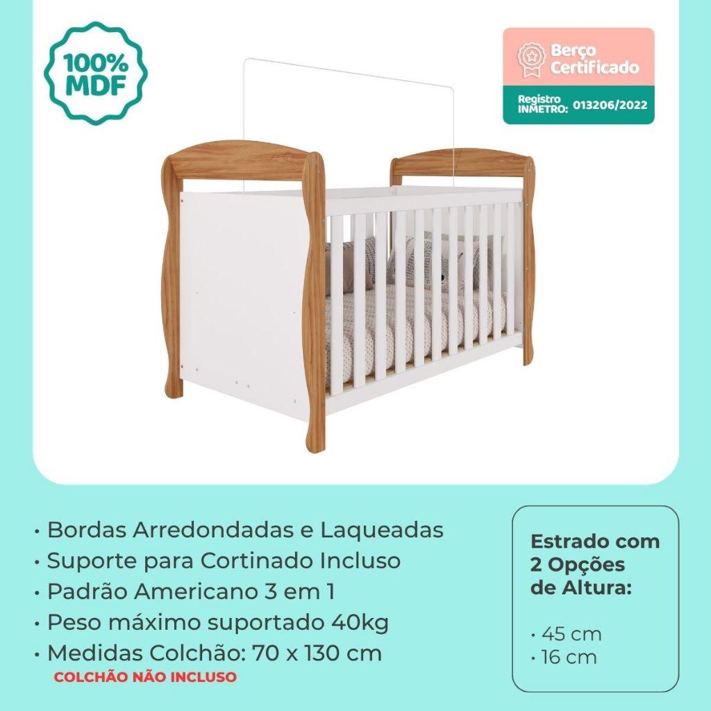 Quarto Bebê Completo Berço Americano Marquesa 3 Em 1 Guarda Roupas 4 Portas Cômoda Telinha 100 Mdf