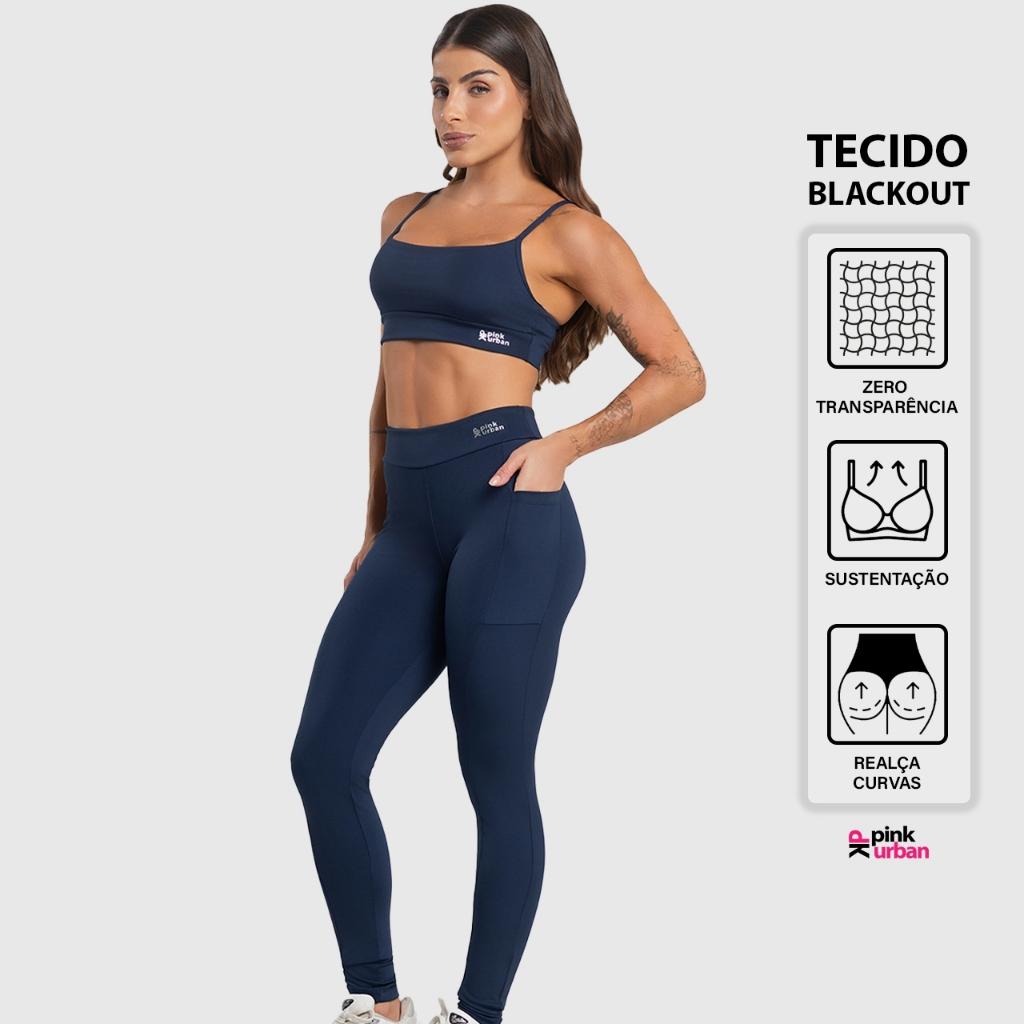 Conjunto Fitness Feminino Top Calça Legging Bolso Cintura Alta Balance Blackout Zero Transparência