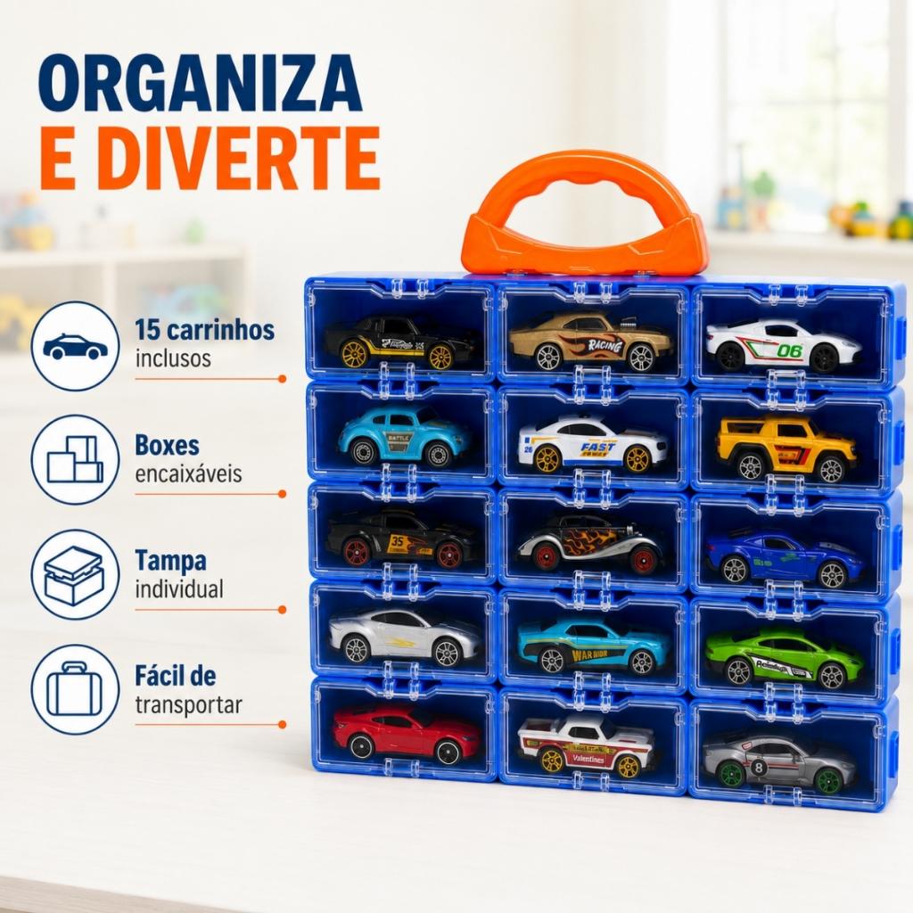 Kit 15 Carrinhos De Ferro Porta Maleta Compatível Com Hotwheels