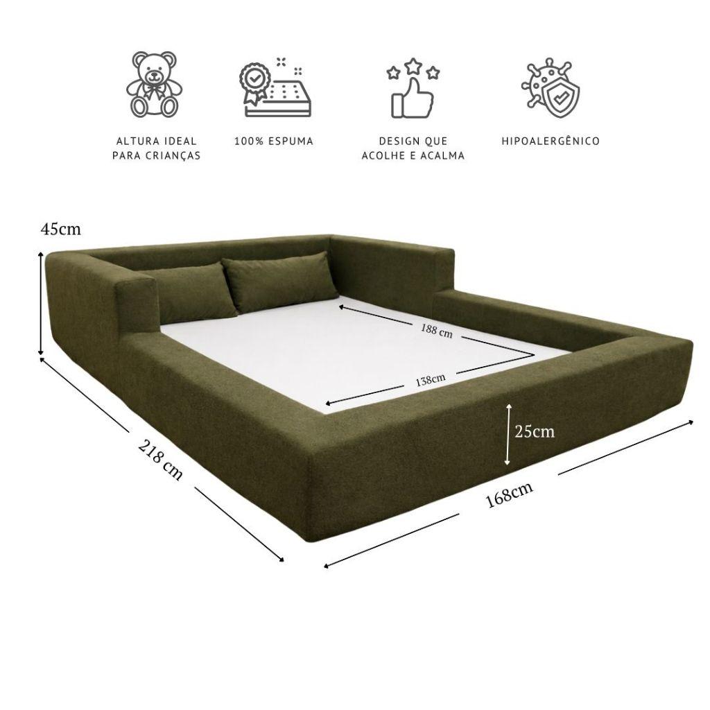 Cama Montessoriana Casal Aconchego 100 Espuma Verde Militar Keiko