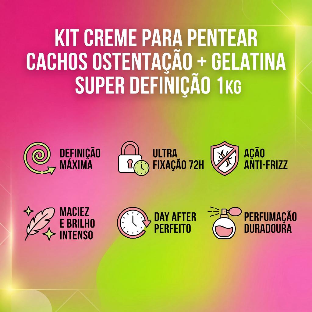 Kit Creme Para Pentear Cachos Ostentação + Gelatina Super Definição 1kg