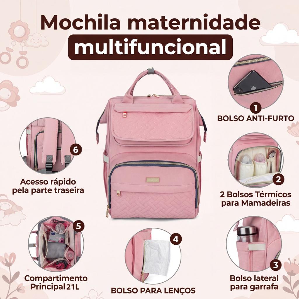 Mochila Maternidade Lequeen Térmica Bebê Passeio Viagem