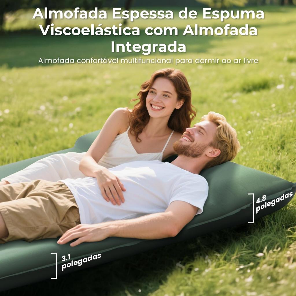 Colchão Inflável Casal Premium Joyfox Com Espuma Interna Bomba Recarregável Tpu 30D Camping