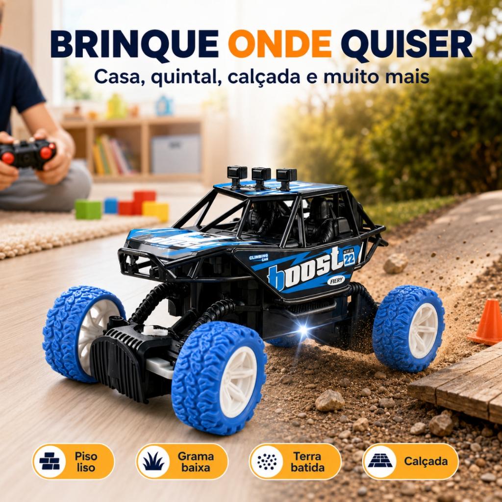Carrinho Controle Remoto Jipe Carro Grande Off Road Luz LED Com Pilhas Inclusas