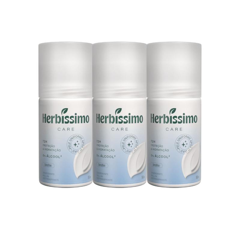 Kit Desodorante Roll-on Antitranspirante Herbíssimo Care Sensitive 50ml (3 Unidades)