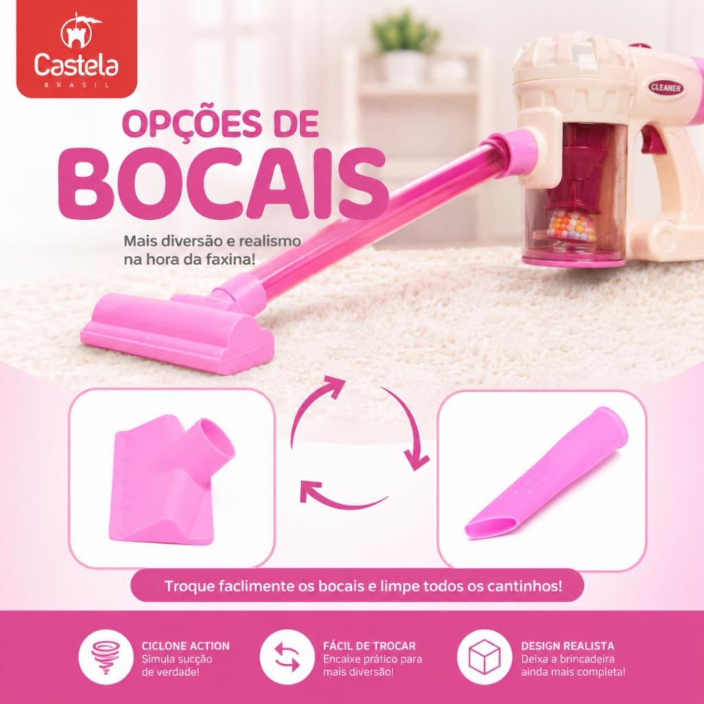 Brinquedo Infantil Aspirador De Pó Castela Limpeza Faz De Conta Educativo Para Crianças