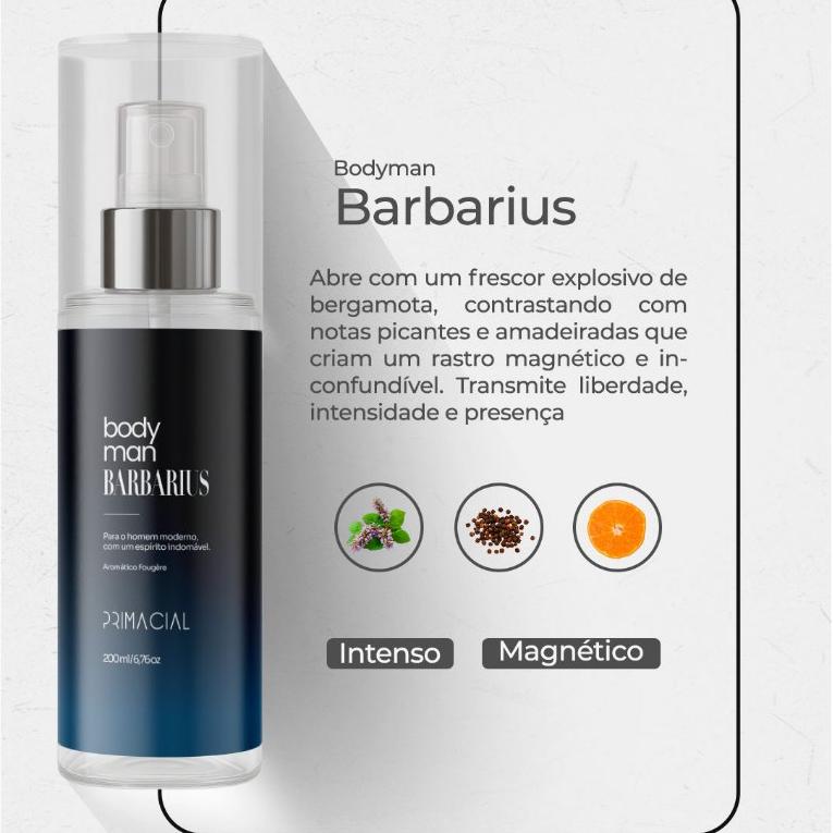 Body Splash Masculino Barbarius 200ml - Primacial Perfume Amadeirado