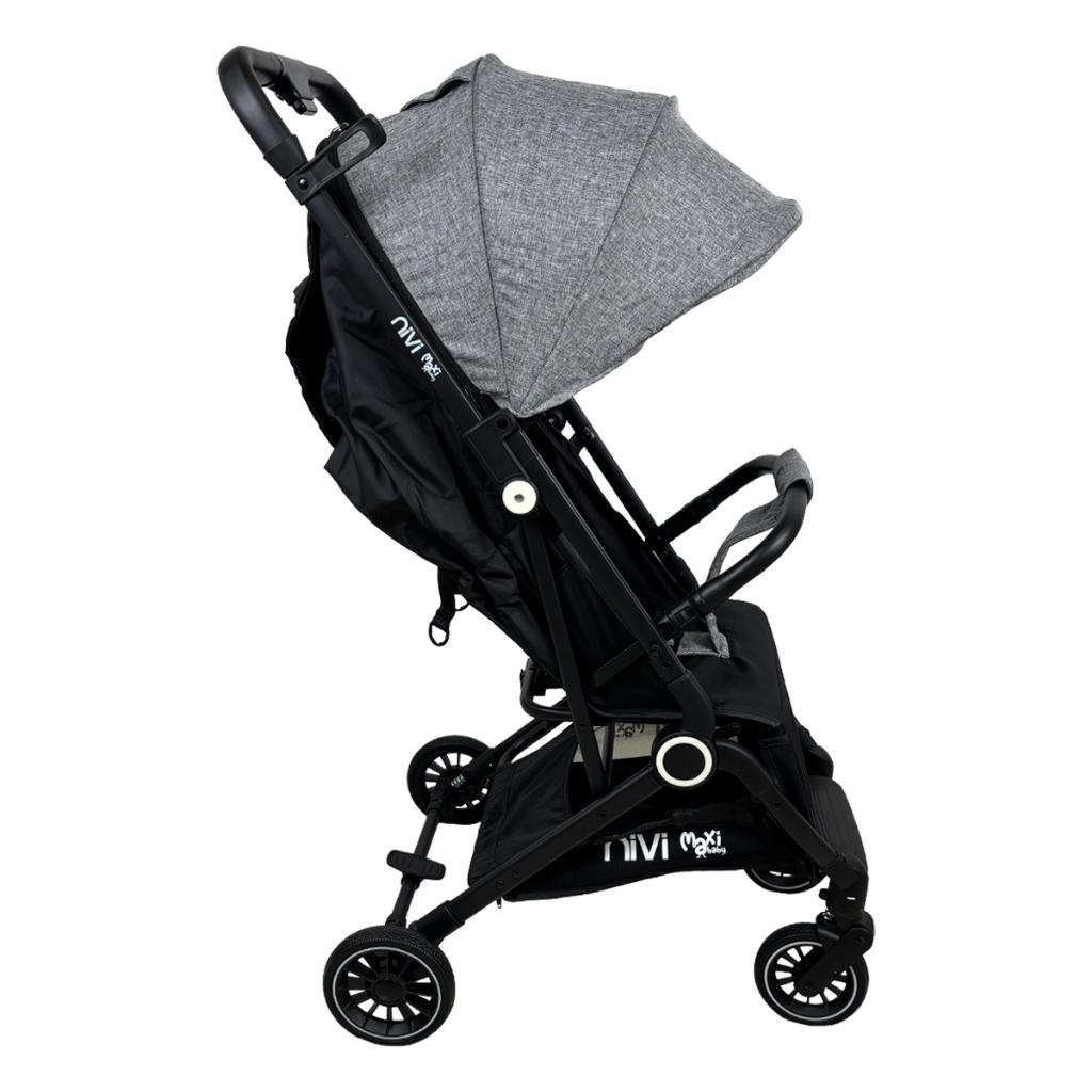 Carrinho Bebe Passeio Vira Berco Nivi Até 15kg Reclinavel Capota Rodas Preto Cinza Maxi Baby