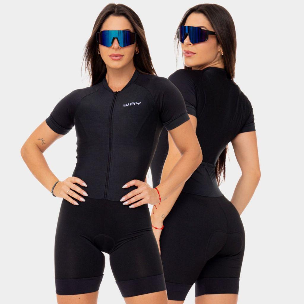 Macaquinho Ciclismo Feminino Macacão Manga Curta Acolchoado Forro Espuma Roupa Confortável Pedal Mtb