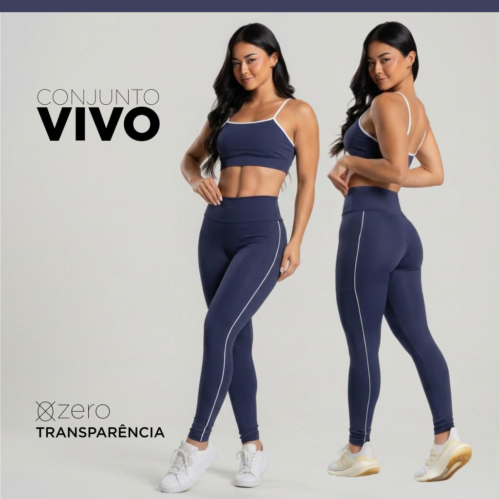 Conjunto Fitness Feminino Vivo Calça Legging + Top Academia Zero Transparência Cintura Alta
