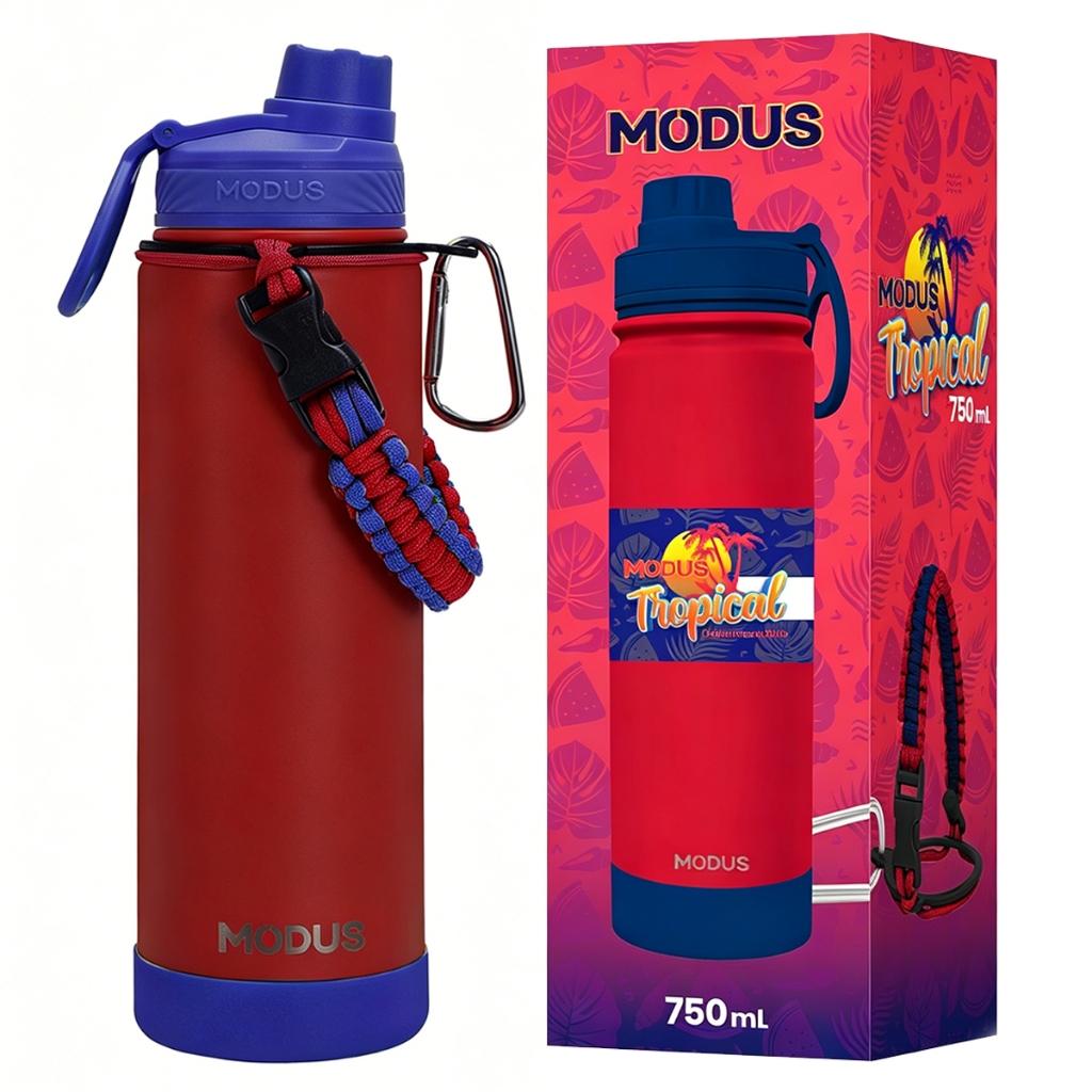 Modus Garrafa Térmica 750ml Inox Isolada A Vácuo Aço Inox Com Base De Silicone E Paracord Alça