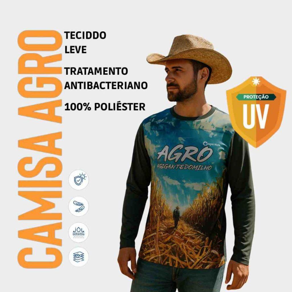 Camisa Camiseta Agro Agricultura Proteção Uv Colheita Milho Blusa Manga Longa Masculina