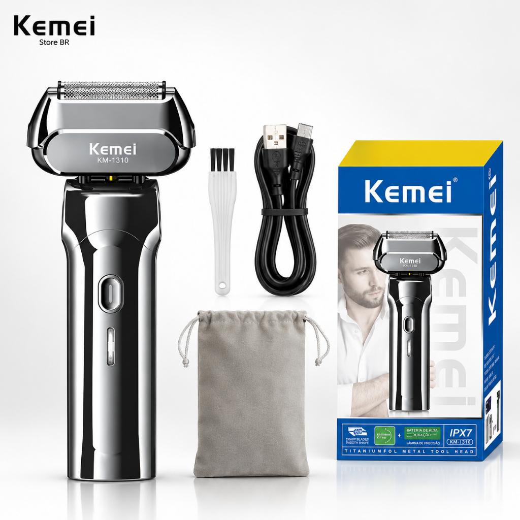 Kemei Km1310 Barbeador Elétrico Recarregável Cortador Barbeador Elétrico Navalha Elétrica USB Homens