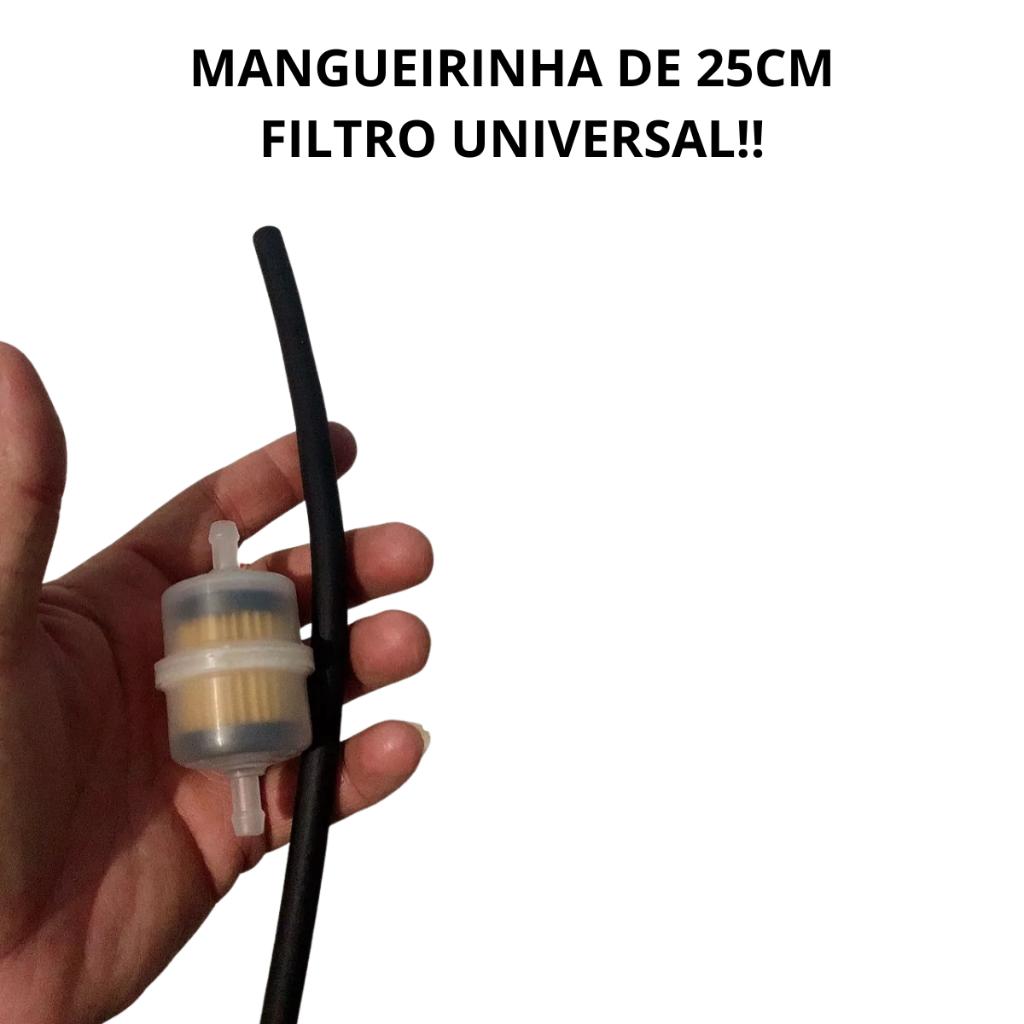 Kit Filtro Combustível Universal Moto Carburada + 25cm Mangueira Gasolina Cg Titan Fan 125 150