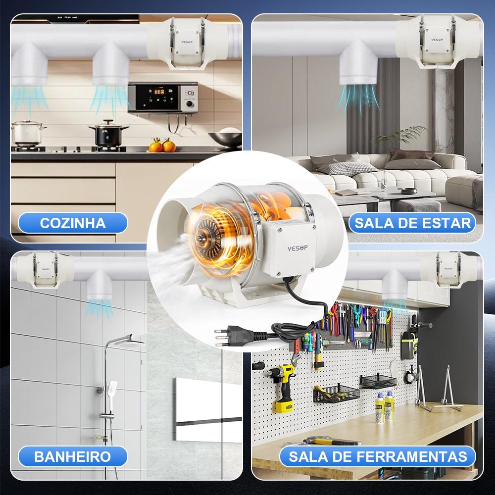 Exaustor Duto Yesop 15cm 700m³/h Controle Remoto Silencioso Para Banheiro Cozinha E Industrial 127v/220v