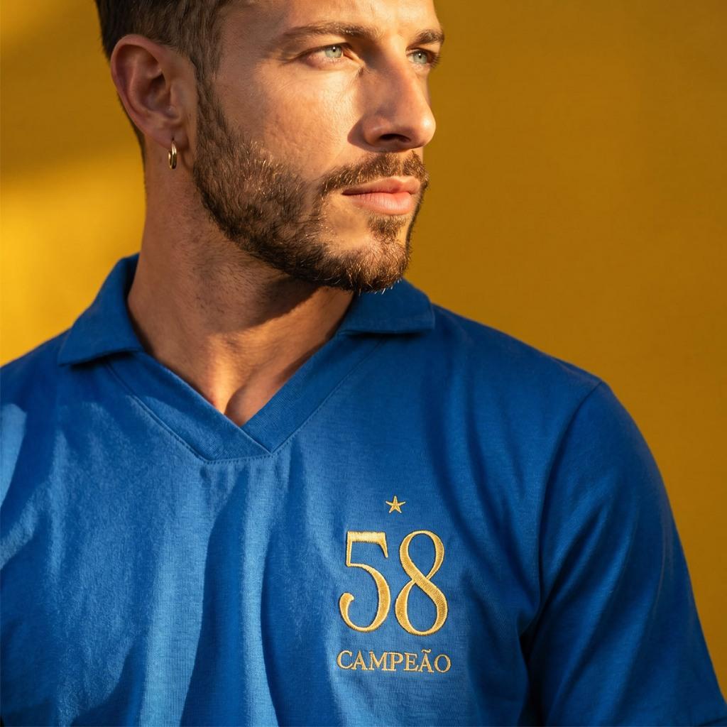 Camisa Brasil Retrô 1958 Azul Masculina Oficial