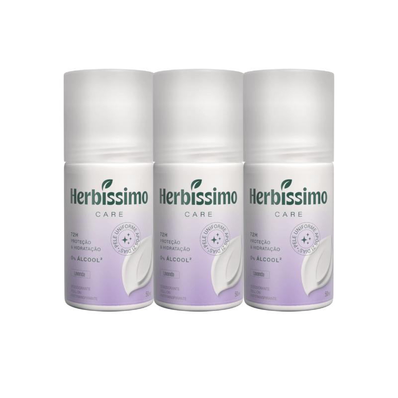 Kit Desodorante Roll-on Antitranspirante Herbíssimo Care Lavanda 50ml (3 Unidades)