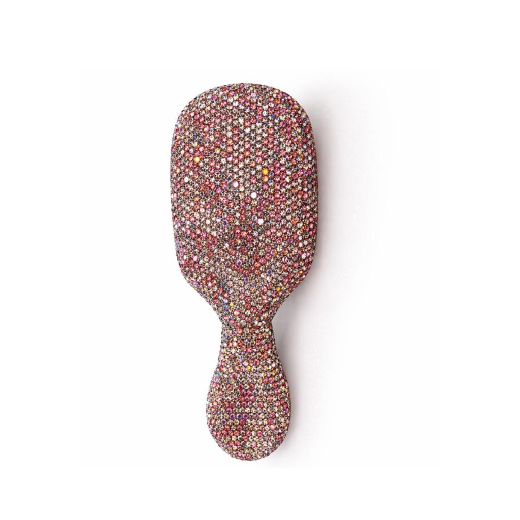 Pente Escova De Cabelo Compacta Strass + Bolsinha Veludo Desembaraçante