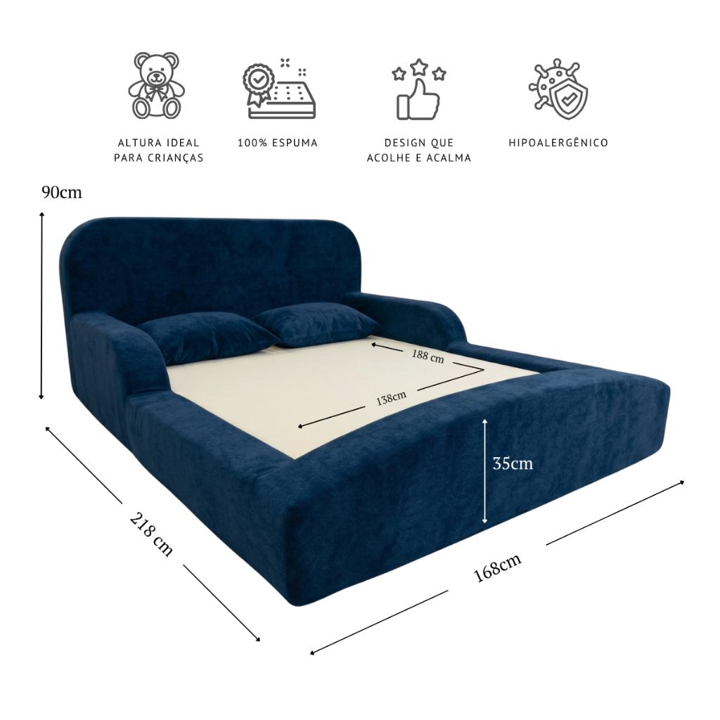 Cama Montessoriana Casal Encanto 100 Espuma Azul Marinho Keiko