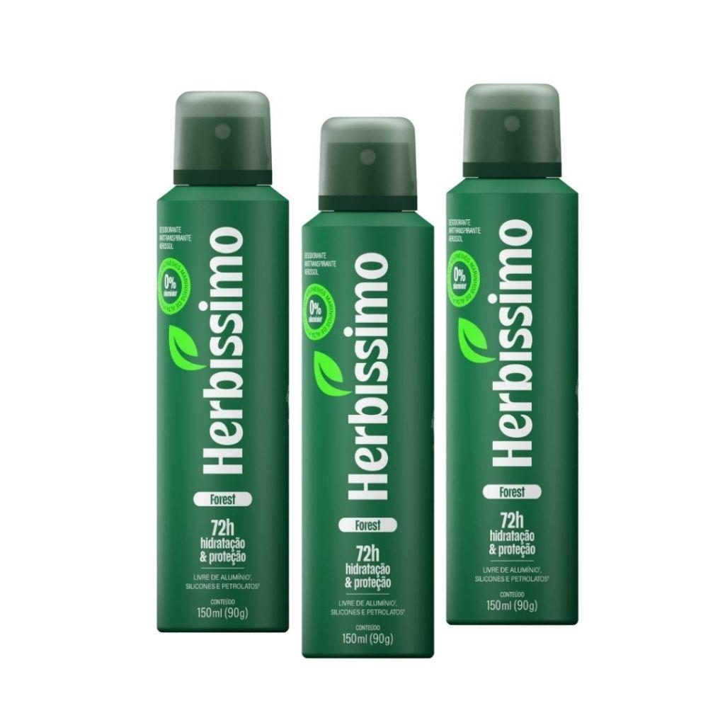 Kit Desodorante Antitranspirante Aerossol Zero Alumínio Herbíssimo Forest 150ml Masculino (3 Unidades)