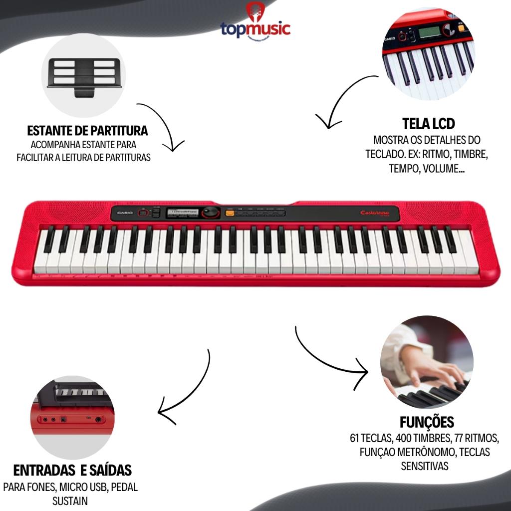 Kit Teclado Musical Estudante Casio Ct-s200 + Suporte Capa Pedal