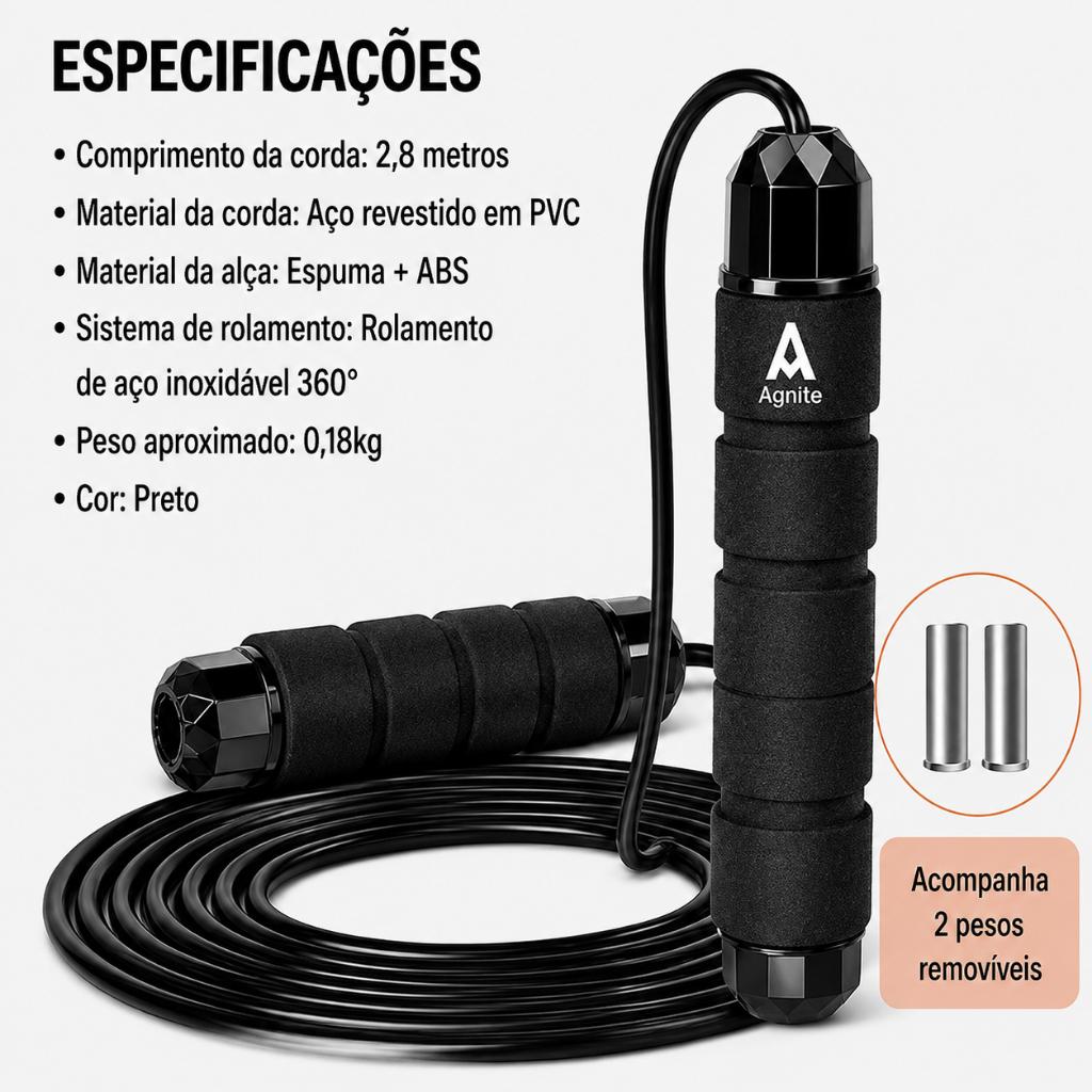 Corda De Pular Crossfit Profissional Agnite Com Rolamento Aço Cabo Regulável