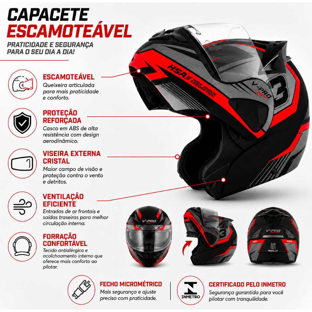 Capacete PRO Tork V-pro Jet 3 Articulado
