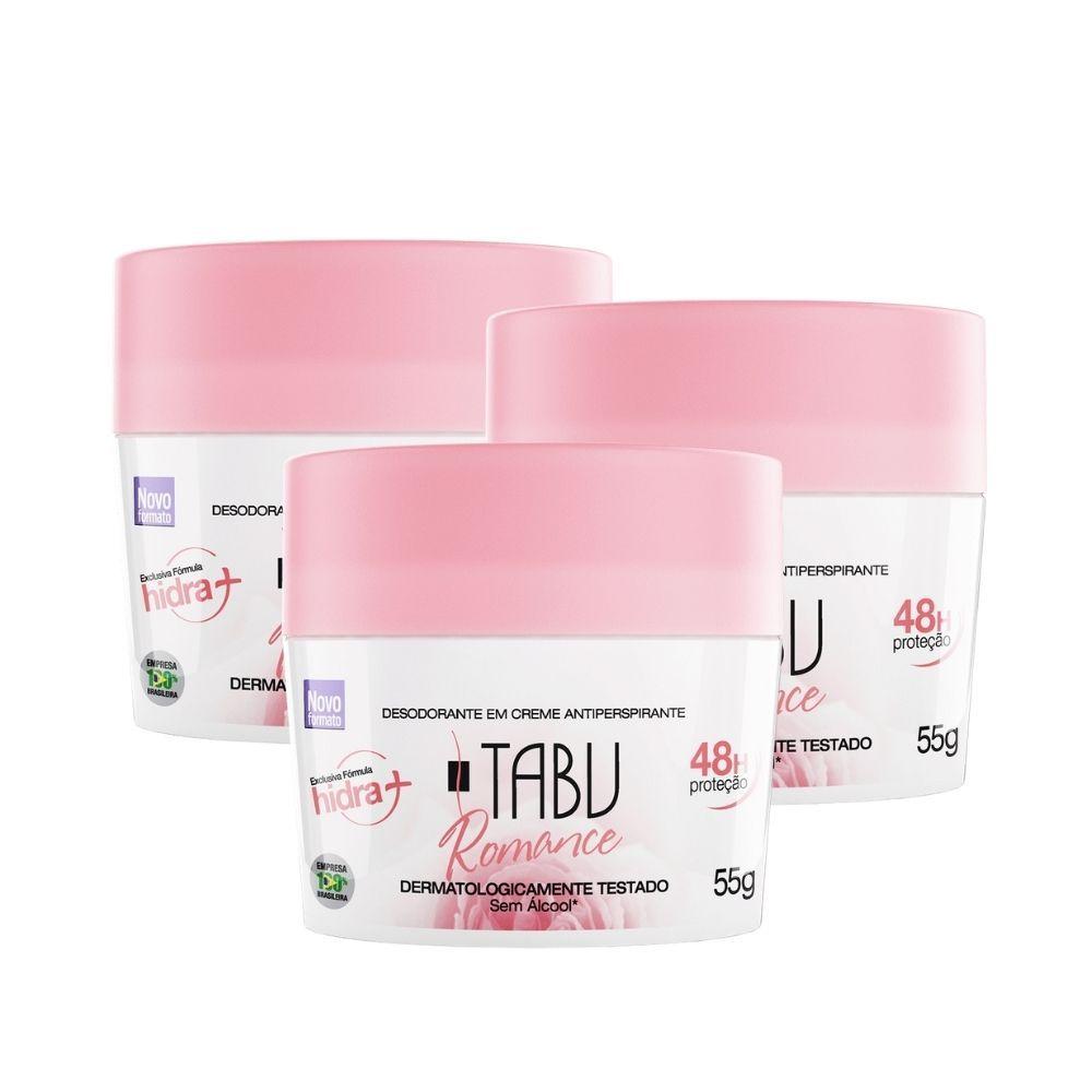 Kit Desodorante Creme Antitranspirante Tabu Romance 55G (3 Unidades)