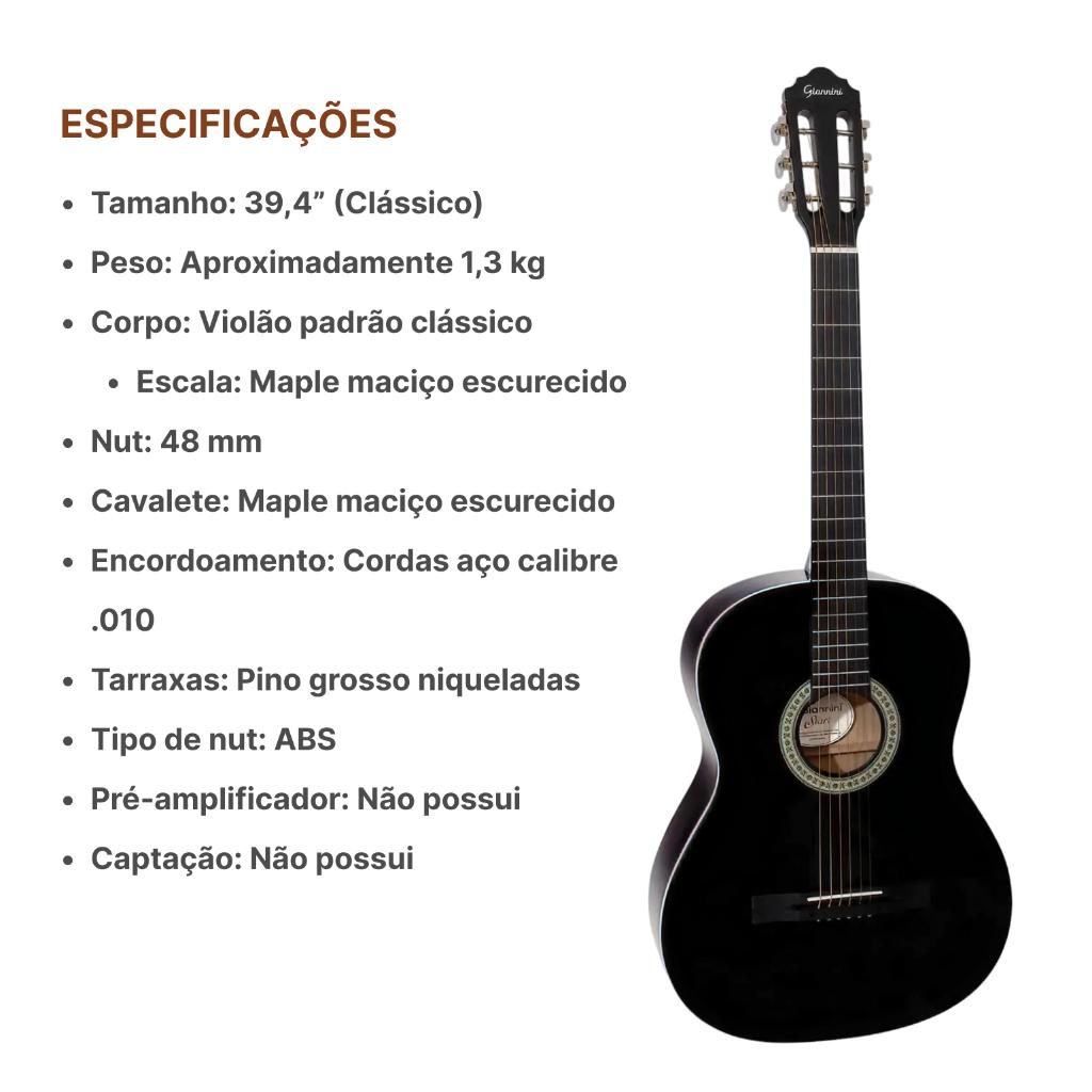 Violão Com Capa Acústico Giannini Start S-14 S14 Bk Preto