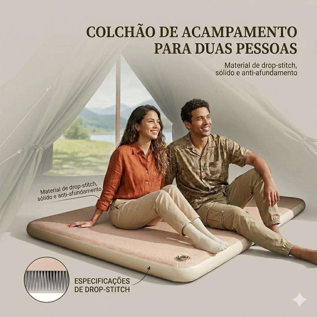 Colchão Inflável Casal Drop-stitch Joyfox 192x130x5cm Com Bomba Manual Para Camping